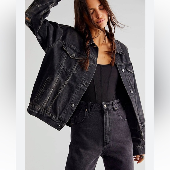 FREE PEOPLE We The Free NEW Jolene Trucker Jacket NEW Washed Black Size S - Picture 16 of 16